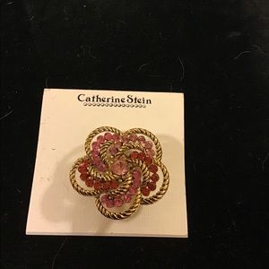 CATHERINE STEIN PINK RHINESTONE FLOWER PIN NEW